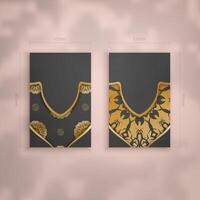 Business card template in black with Indian gold pattern for your business. vector