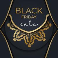 Dark blue black friday sale banner template with vintage gold ornament vector