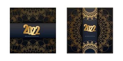 2022 black merry christmas flyer with luxury gold ornaments vector