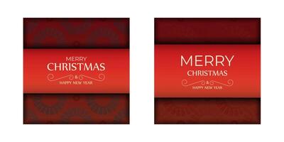 Merry Christmas Red Color Greeting Flyer Template with Abstract Burgundy Pattern vector