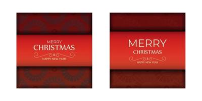 Merry Christmas Red Color Greeting Flyer Template with Abstract Burgundy Pattern vector