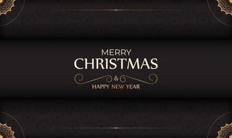 Black Merry Christmas and Happy New Year poster with winter ornament. vector