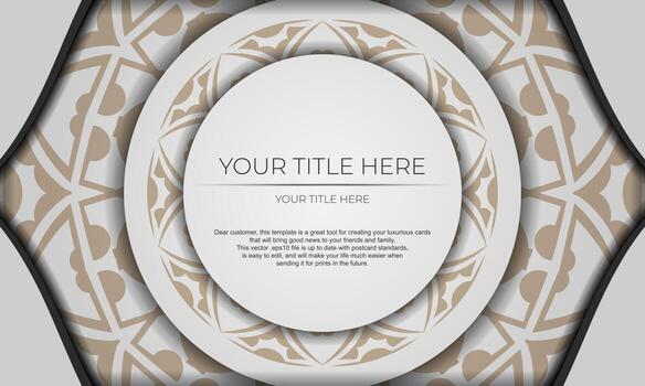 Template for postcard print design with Greek patterns. White vector banner with ornaments and place for your text and logo.