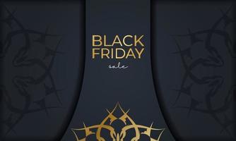 Black Friday poster template in dark blue color with greek gold ornament vector