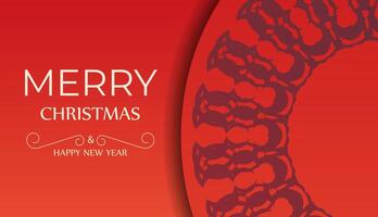 Merry Christmas and Happy New Year Red Color Greeting Flyer Template with Abstract Burgundy Pattern vector