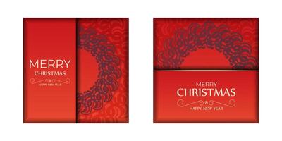 Merry Christmas and Happy New Year Red Color Flyer Template with Winter Burgundy Pattern vector