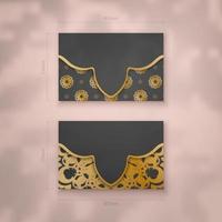 Business card template in black with vintage gold pattern for your contacts. vector