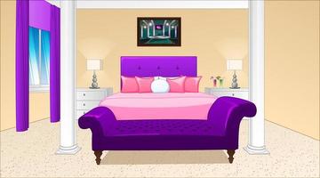 Pyjama Party Theme Bedroom Background Scene in Cartoon Style. Vector Illustration