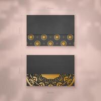 Business card template in black with Indian gold pattern for your business. vector
