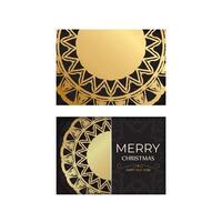 Flyer template Happy New Year and Merry Christmas in black color with gold ornaments. vector