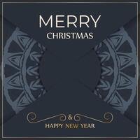 Festive Flyer Happy New Year in dark blue color with abstract blue pattern vector