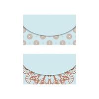 Business card in aquamarine color with a mandala coral ornament for your contacts. vector