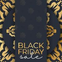 Baner Template For Black Friday In Dark Blue With Geometric Gold Ornament vector