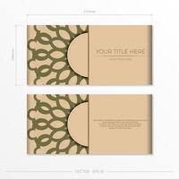 Vector Beige color greeting card design with mandala patterns. Invitation card design with space for your text and abstract ornament.