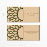 Vector Beige color greeting card design with mandala patterns. Invitation card design with space for your text and abstract ornament.