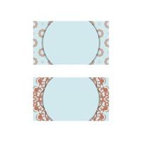 Business card in aquamarine color with vintage coral ornament for your contacts. vector