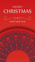 Red color happy new year flyer with vintage burgundy ornament vector