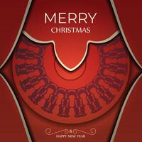 Template Greeting Brochure Happy New Year Red Color with Vintage Burgundy Pattern vector