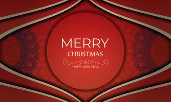 Greeting card template Merry Christmas and Happy New Year Red color with vintage burgundy pattern vector