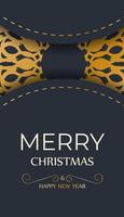 Flyer merry christmas and happy new year dark blue color with abstract gold pattern vector