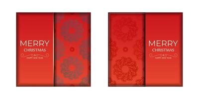 Red Color Happy New Year Brochure with Winter Burgundy Ornament vector