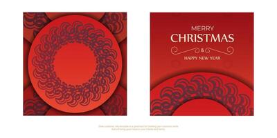 Brochure Template Merry Christmas and Happy New Year Red color with winter burgundy pattern vector