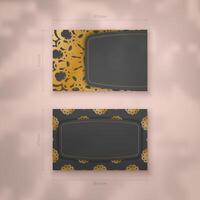 Business card template in black color with abstract gold ornament for your brand. vector