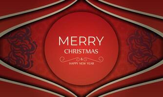 Red color happy new year flyer with vintage burgundy pattern vector