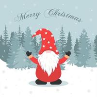 Christmas card with cute gnome. Vector illustration.