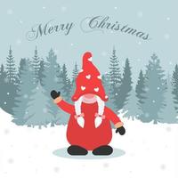 Christmas card gnome with pigtails. Vector illustration.