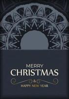 Dark blue Happy New Year greeting card template with vintage blue ornament vector