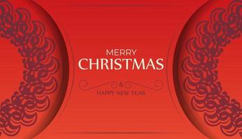 plantilla de folleto feliz navidad y feliz año nuevo color rojo con adorno burdeos de lujo vector
