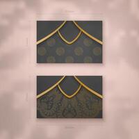 Business card template in black with luxurious gold pattern for your contacts. vector