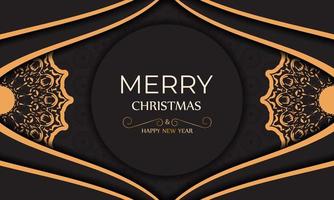 Black Merry Christmas and Happy New Year poster with winter pattern. vector