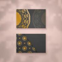 Business card template in black color with luxurious gold ornaments for your contacts. vector