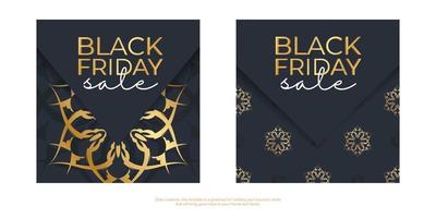 Dark blue black friday sale poster with greek gold pattern vector