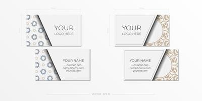 diseño de tarjeta de visita blanca con patrones. elegantes tarjetas de visita con lugar para su texto y adornos abstractos. vector