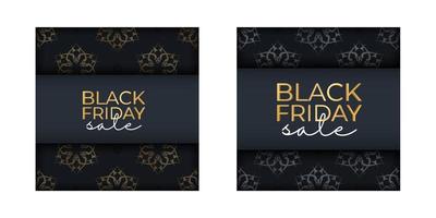 Poster Template For Black Friday In Dark Blue With Luxurious Gold Pattern vector