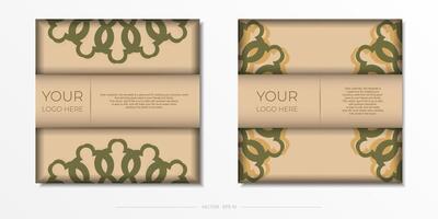 Vector invitation card with place for your text and abstract ornament. Beige color card design with mandala patterns.