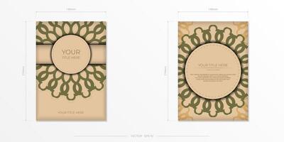 Vector Preparation of invitation card with place for your text and abstract ornament. Ready-to-print design of a postcard in Beige color with mandala patterns.