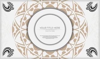 Postcard design with Greek patterns. White template with ornaments and place for your logo. vector