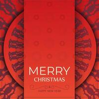 Merry Christmas and Happy New Year Greeting Brochure Template Red Color with Vintage Burgundy Pattern vector