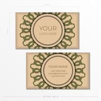 Business card design in beige color with luxurious ornaments. Stylish business cards with place for your text and abstract patterns. vector