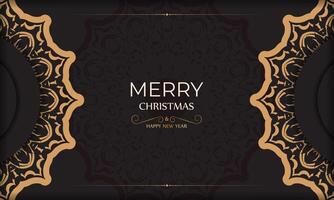 Merry Christmas and Happy New Year poster in black color with winter pattern. vector