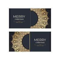 Happy New Year greeting card template in dark blue color with luxury gold pattern vector