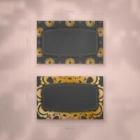 Business card template in black color with abstract gold pattern for your contacts. vector