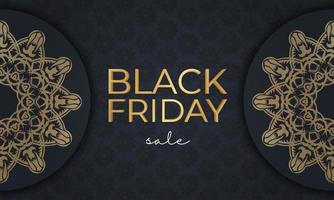 Banner for black friday dark blue with geometric gold ornament vector