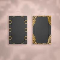 Business card template in black with Indian gold pattern for your business. vector