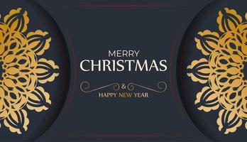 Brochure merry christmas dark blue color with abstract gold ornament vector