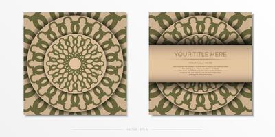 Beige color postcard design with mandala ornament. Invitation card design with space for your text and abstract patterns. vector